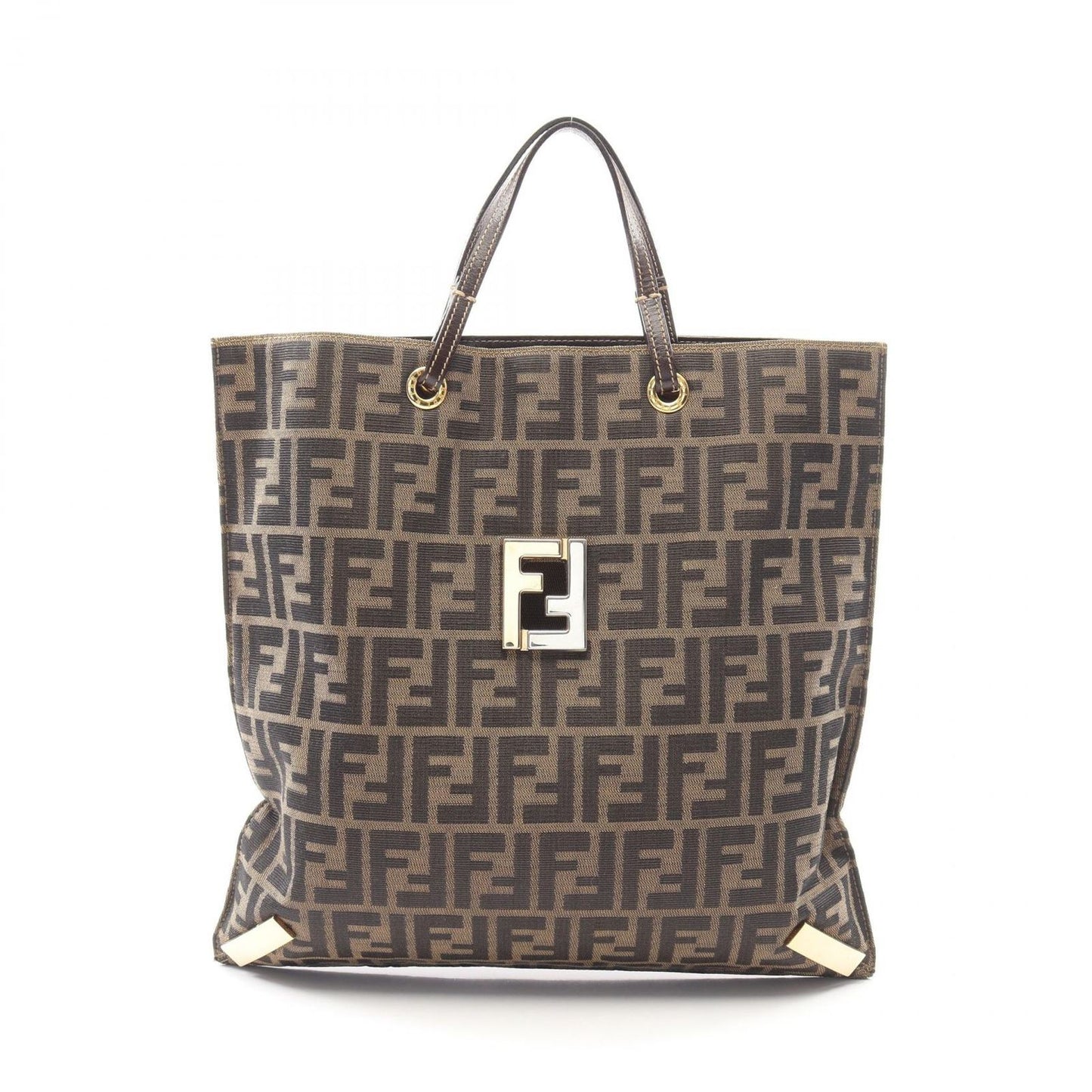 Fendi Tote Zucca Black Brown Nylon Leather