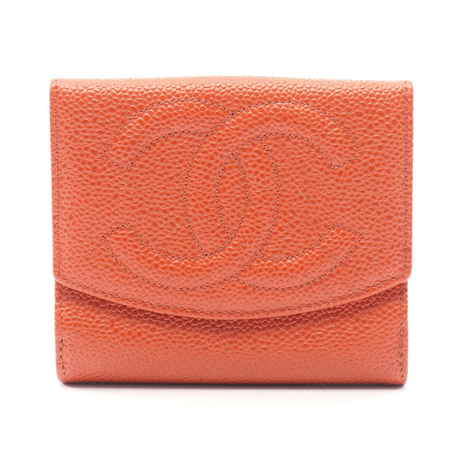Chanel Hook Wallet CC Logo Orange Caviar Leather CC
