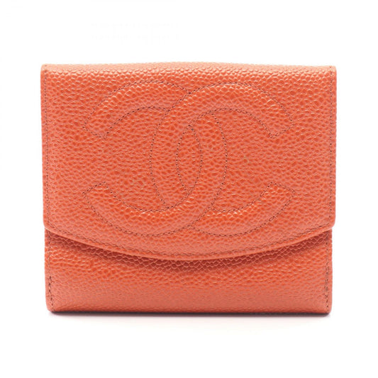 Chanel Hook Wallet CC Logo Orange Caviar Leather CC