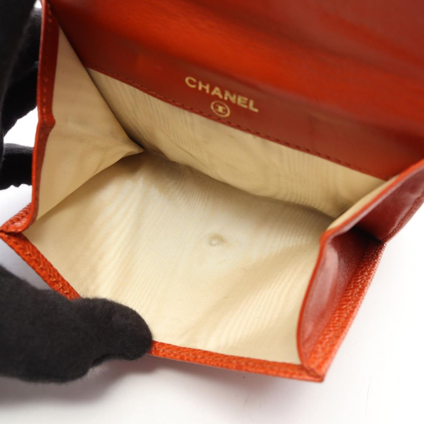 Chanel Hook Wallet CC Logo Orange Caviar Leather CC — view 4