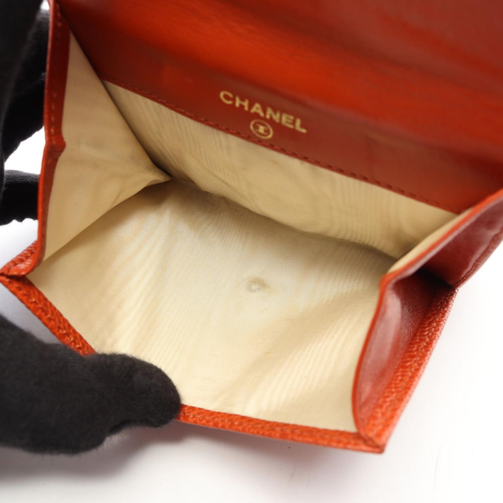 Chanel Hook Wallet CC Logo Orange Caviar Leather CC — view 4
