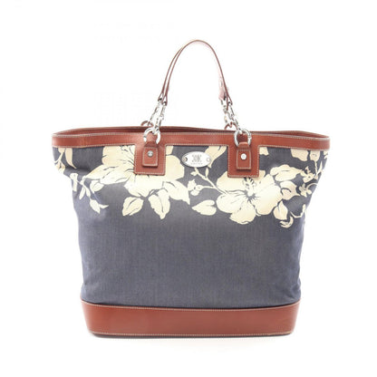 Celine Tote Floral Indigo Blue Brown Denim Leather