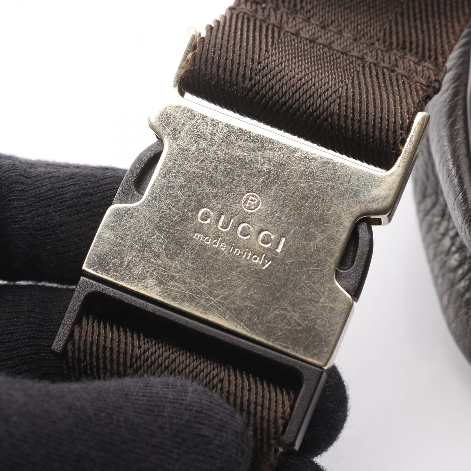 Gucci Waist Bag GG Crystal Beige Dark Brown Canvas Leather — view 8