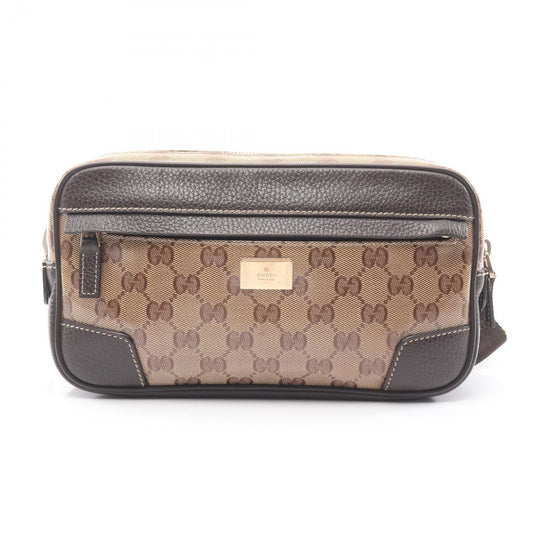 Gucci Waist Bag GG Crystal Beige Dark Brown Canvas Leather