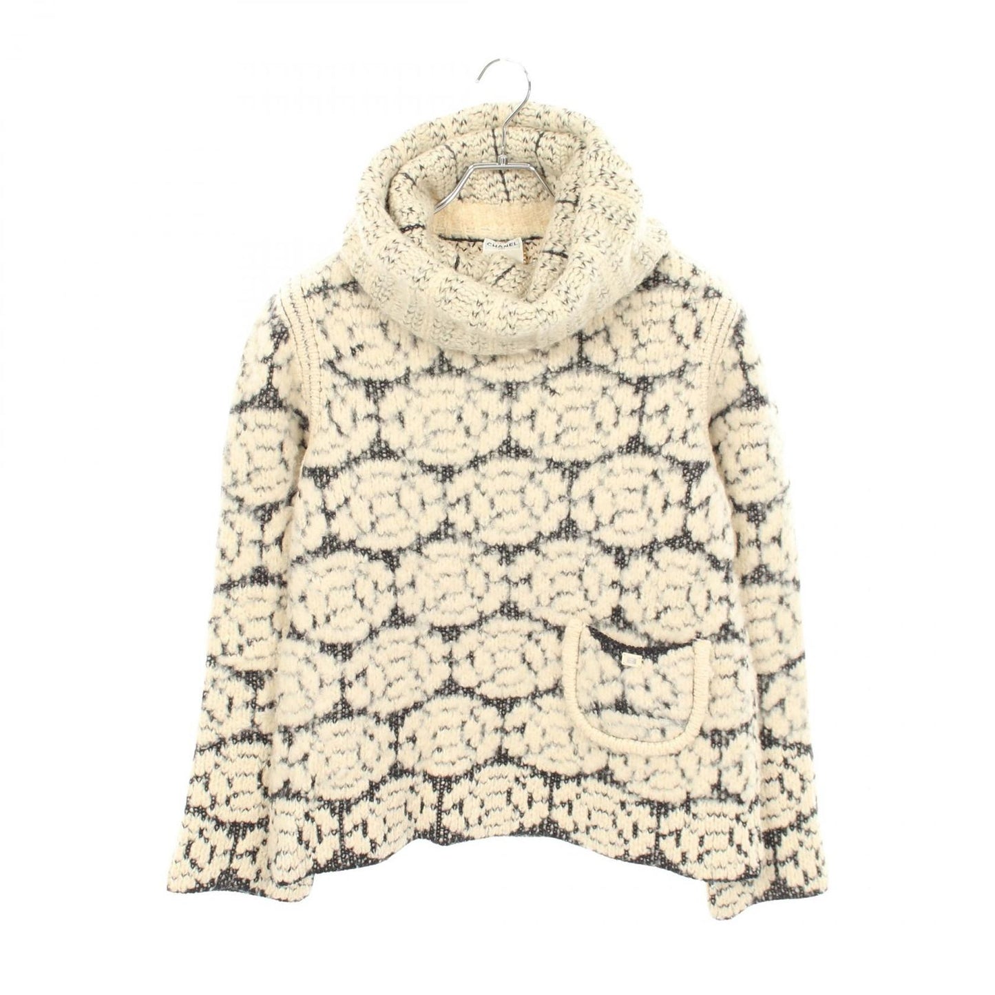 Chanel Knit Camellia All Over Pattern Turtleneck Wool Sweater