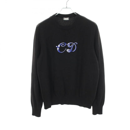 Dior Knit Kenny Scharf CD Logo Embroidery Black Cashmere Sweater