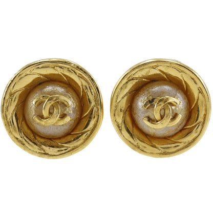 Chanel CC Logo Vintage Gold Plated Faux Pearl Earrings