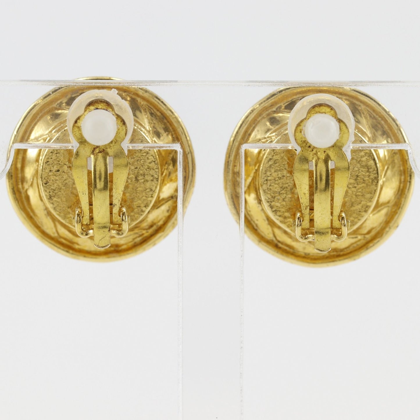 Chanel CC Logo Vintage Gold Plated Faux Pearl Earrings — view 3