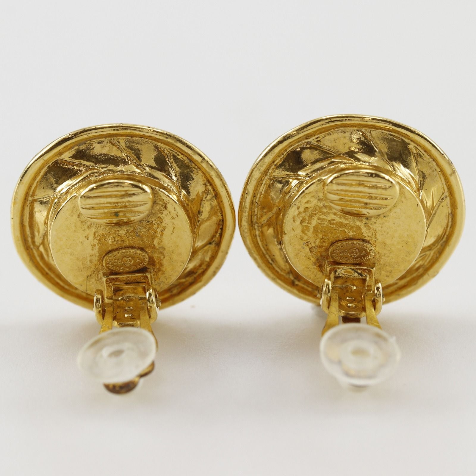 Chanel CC Logo Vintage Gold Plated Faux Pearl Earrings — view 4
