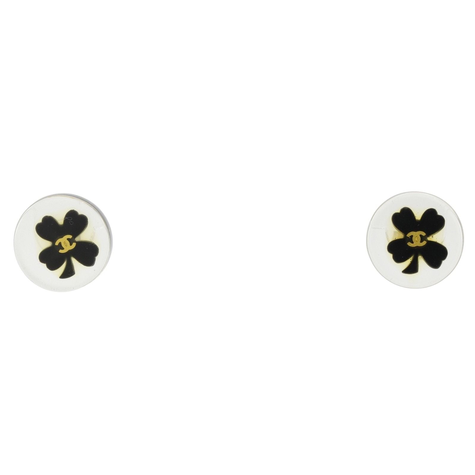 Chanel Clover CC Logo Plastic Clear Earrings