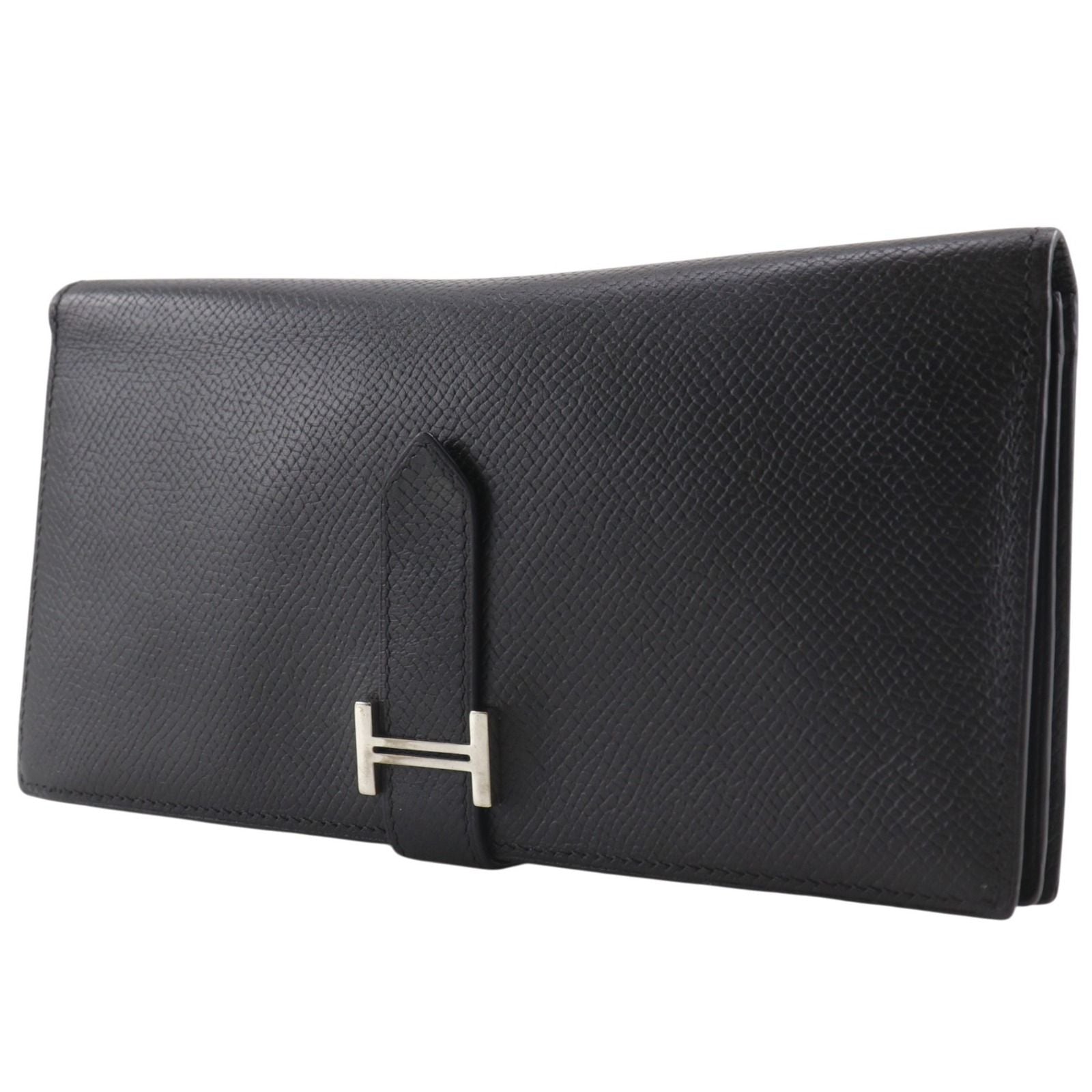 Hermes Bearn Souffle Veau Epsom Black Silver Wallet — view 2