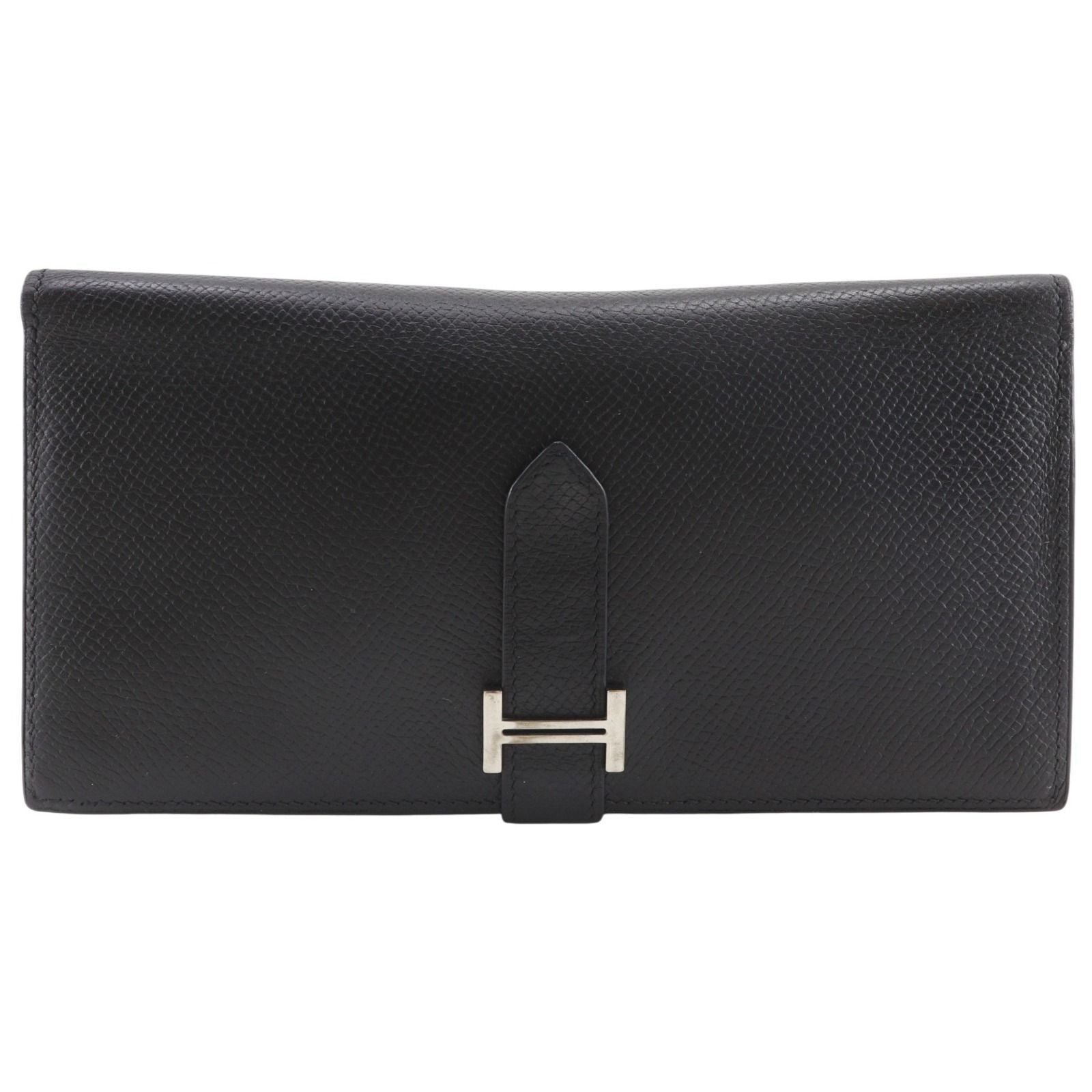 Hermes Bearn Souffle Veau Epsom Black Silver Wallet