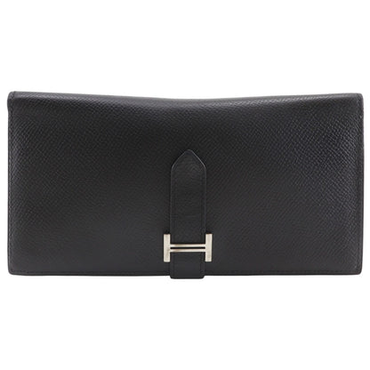 Hermes Bearn Souffle Veau Epsom Black Silver Wallet