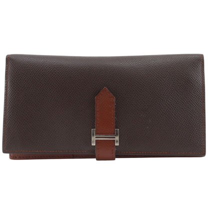 Hermes Bearn Souffle Bicolor Veau Epsom Brown Silver M Wallet