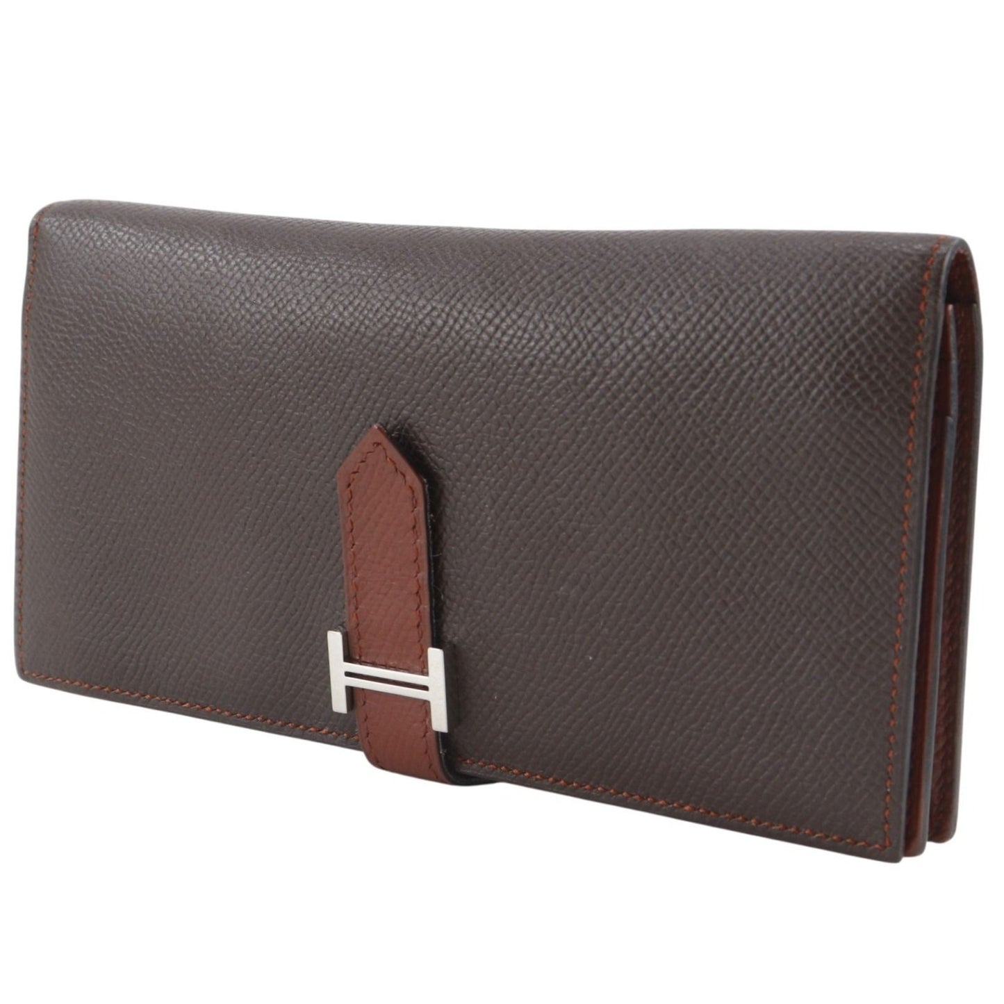 Hermes Bearn Souffle Bicolor Veau Epsom Brown Silver M Wallet — view 2