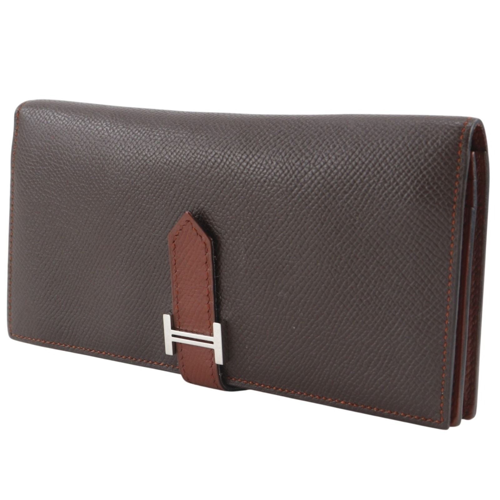 Hermes Bearn Souffle Bicolor Veau Epsom Brown Silver M Wallet — view 2