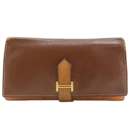 Hermes Bearn Souffle Bicolor Chevre Brown Gold M Wallet