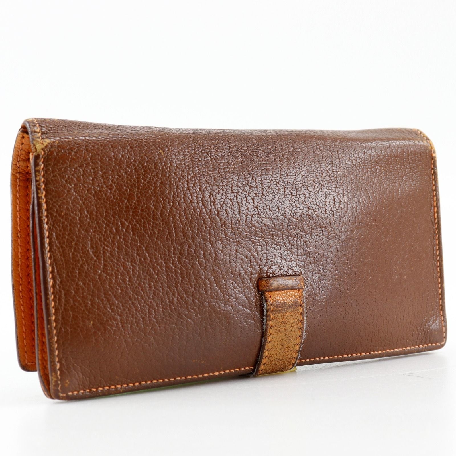 Hermes Bearn Souffle Bicolor Chevre Brown Gold M Wallet — view 3