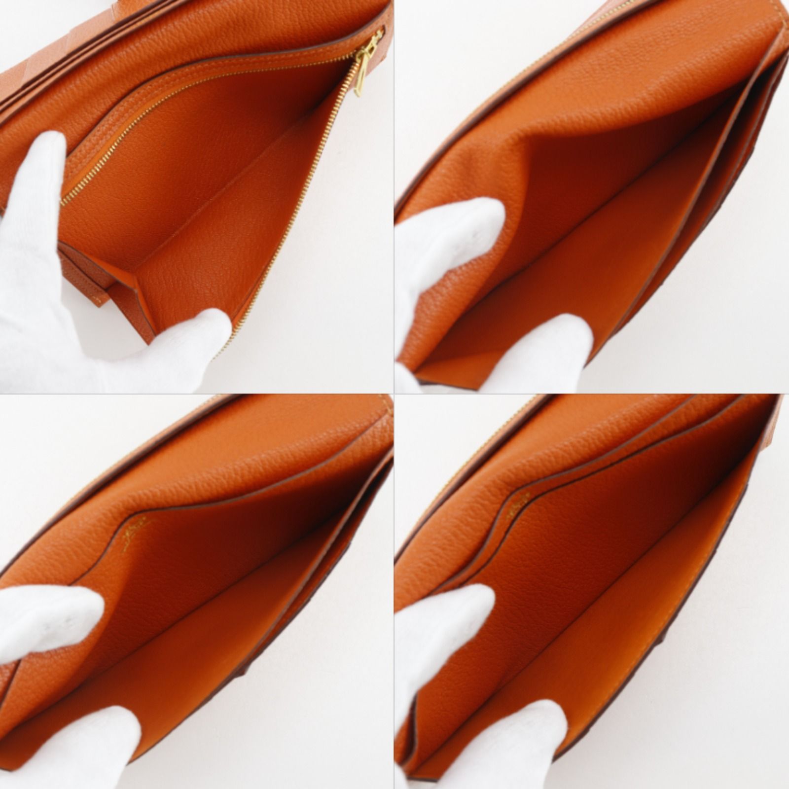 Hermes Bearn Classic Chevre Orange Gold Wallet — view 7
