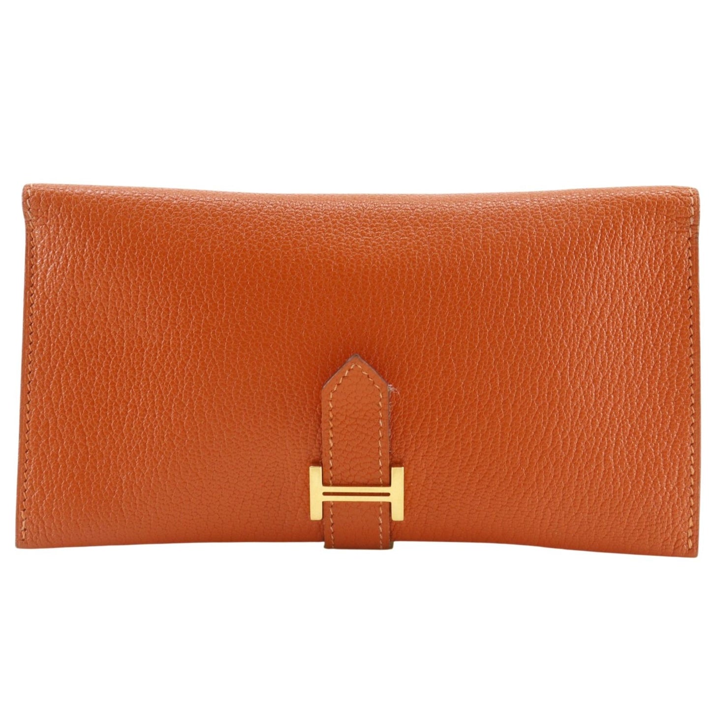 Hermes Bearn Classic Chevre Orange Gold Wallet