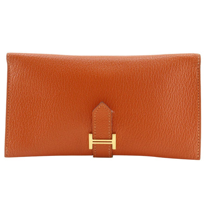 Hermes Bearn Classic Chevre Orange Gold Wallet