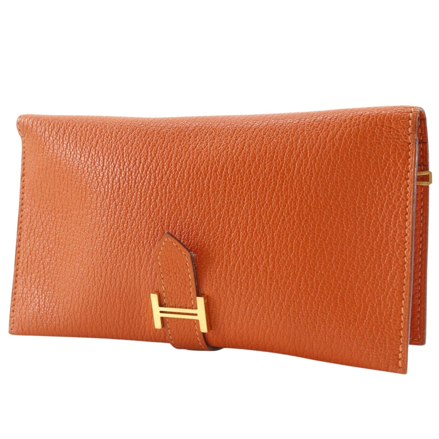 Hermes Bearn Classic Chevre Orange Gold Wallet — view 2
