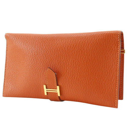 Hermes Bearn Classic Chevre Orange Gold Wallet — view 2