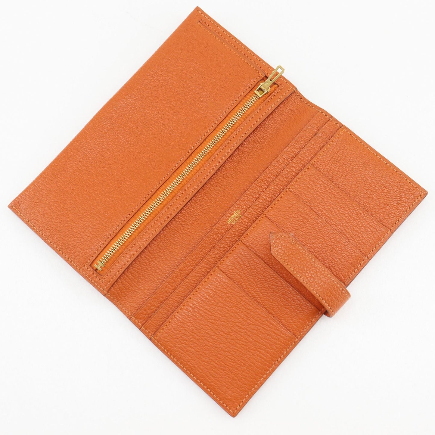 Hermes Bearn Classic Chevre Orange Gold Wallet — view 5