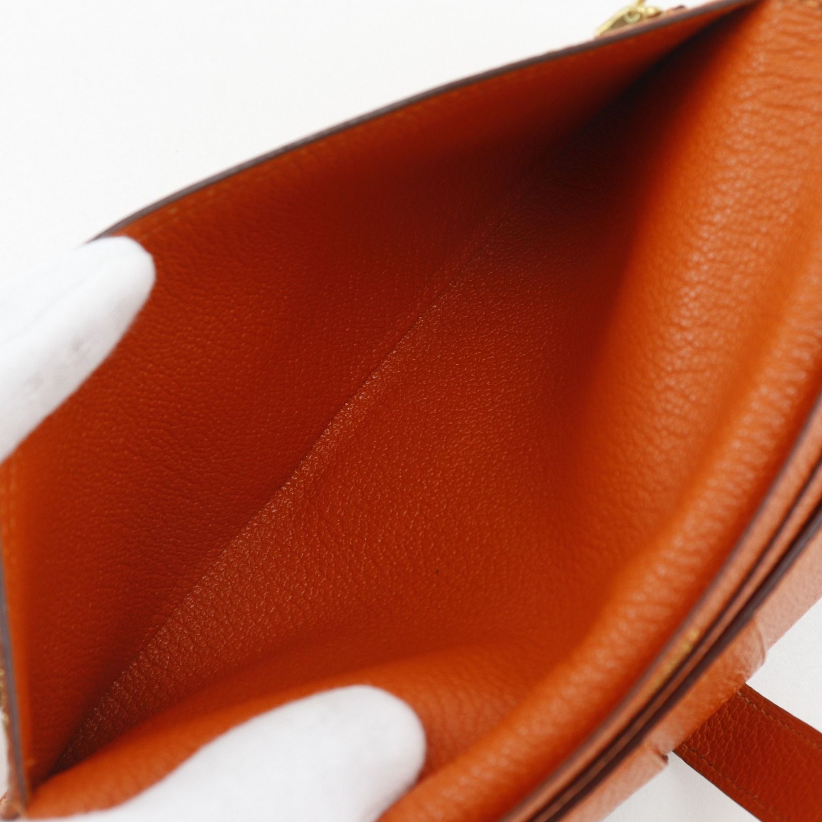 Hermes Bearn Classic Chevre Orange Gold Wallet — view 6