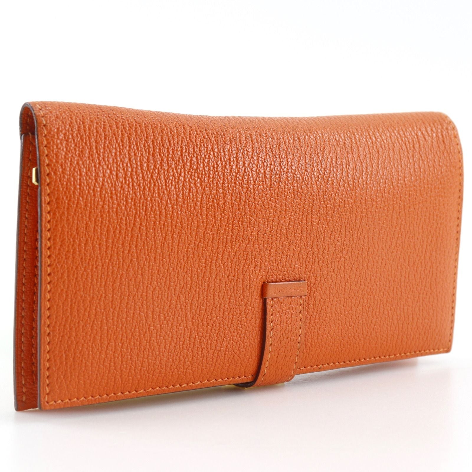 Hermes Bearn Classic Chevre Orange Gold Wallet — view 3