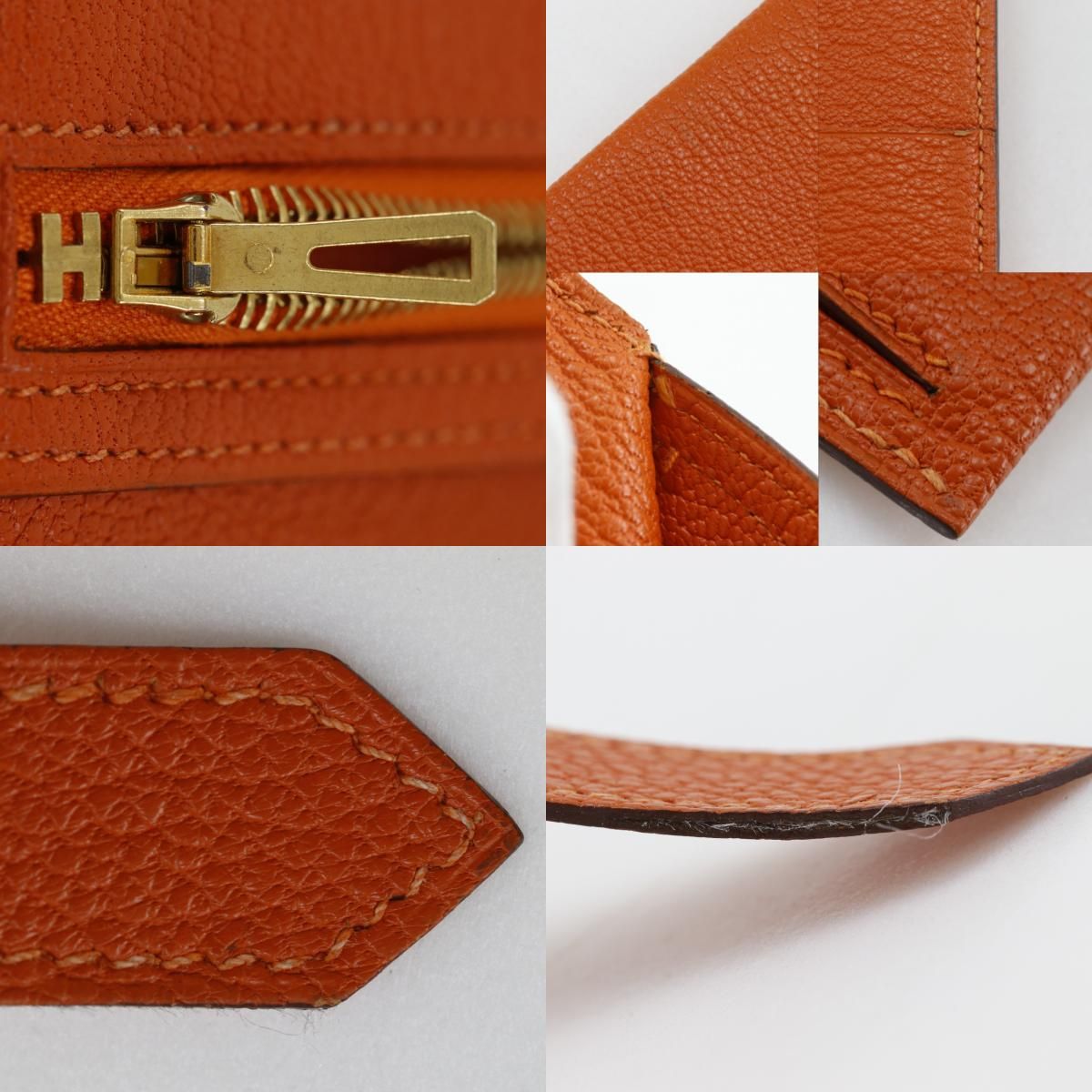 Hermes Bearn Classic Chevre Orange Gold Wallet — view 9
