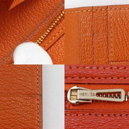 Hermes Bearn Classic Chevre Orange Gold Wallet — view 8