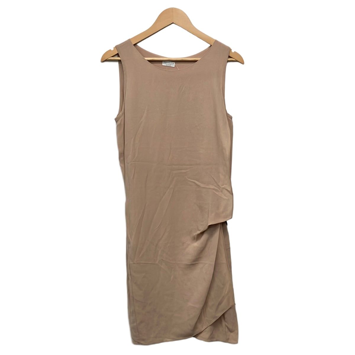 Brunello Cucinelli Dress L Beige Dark Brown Sleeveless Long Silk Leather