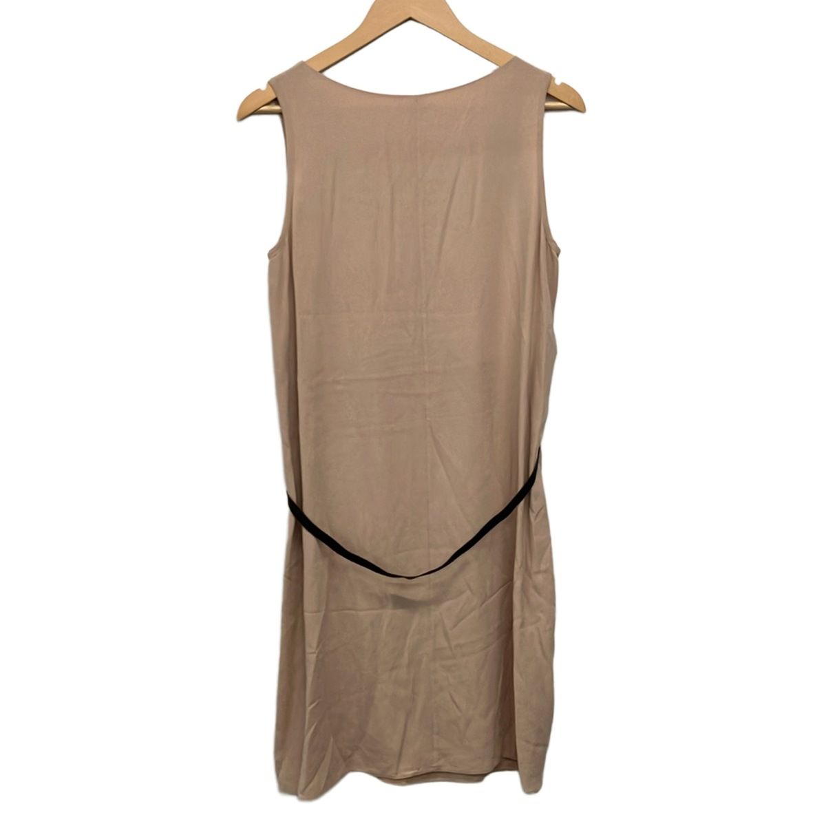 Brunello Cucinelli Dress L Beige Dark Brown Sleeveless Long Silk Leather — view 2