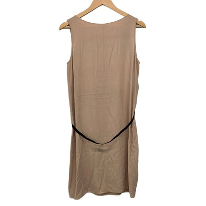 Brunello Cucinelli Dress L Beige Dark Brown Sleeveless Long Silk Leather — view 2