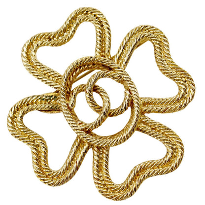 Chanel Clover CC Logo Vintage Gold Plated 28 Brooch