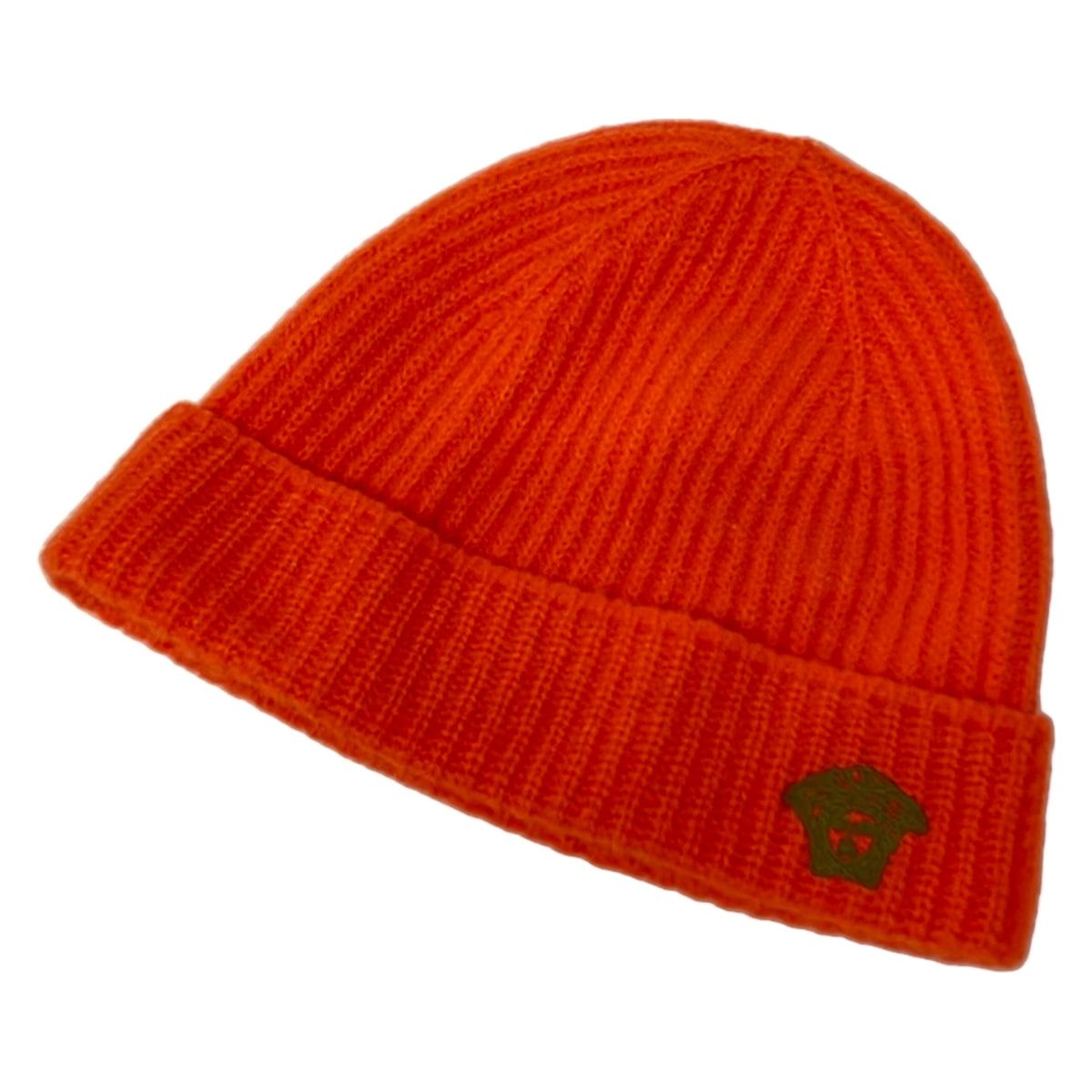 Versace Knit Hat Orange Wool Cashmere