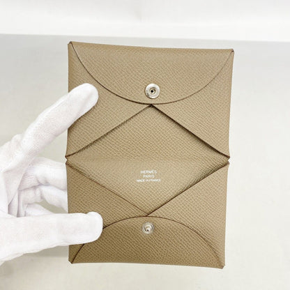 Hermes Card Case Calvi Veau Epsom Etoupe Silver — view 3