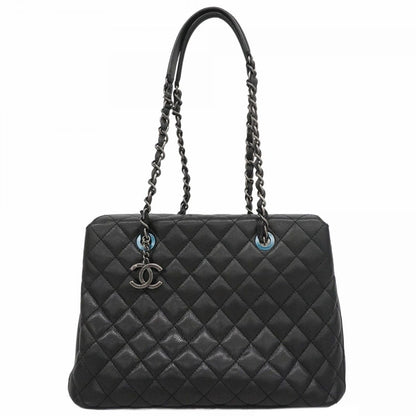 Chanel Chain Tote Quilted Caviar Leather Black Silver