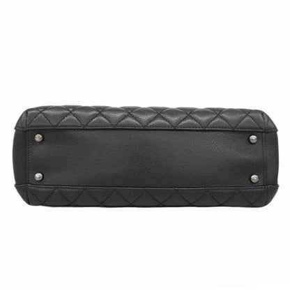 Chanel Chain Tote Quilted Caviar Leather Black Silver — view 3