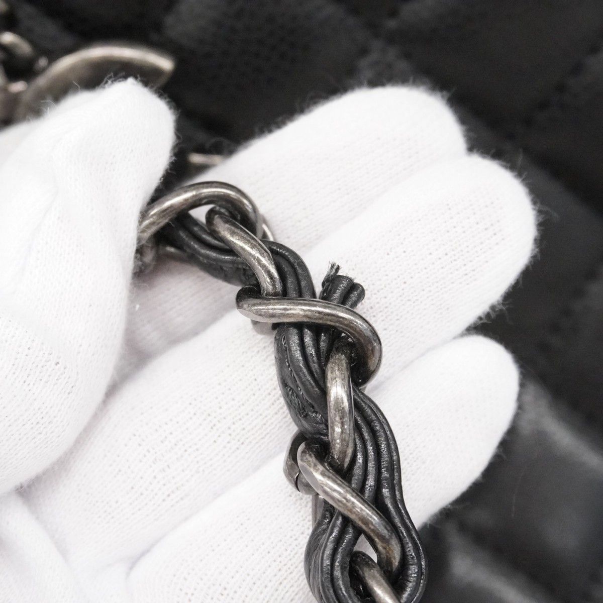 Chanel Chain Tote Quilted Caviar Leather Black Silver — view 8