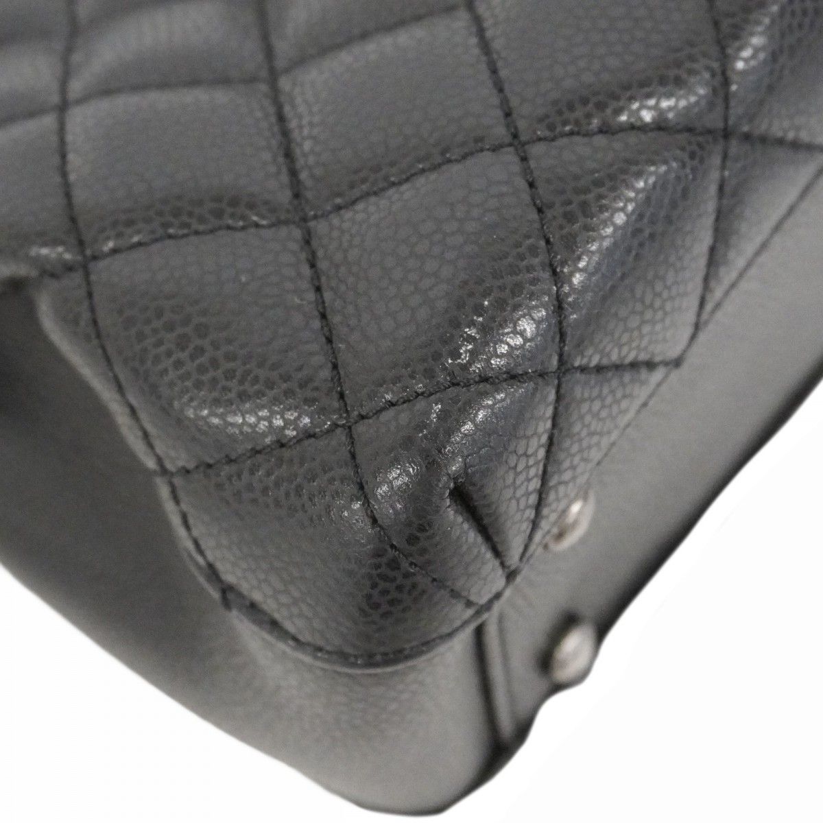 Chanel Chain Tote Quilted Caviar Leather Black Silver — view 7