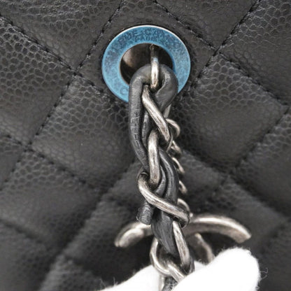 Chanel Chain Tote Quilted Caviar Leather Black Silver — view 9