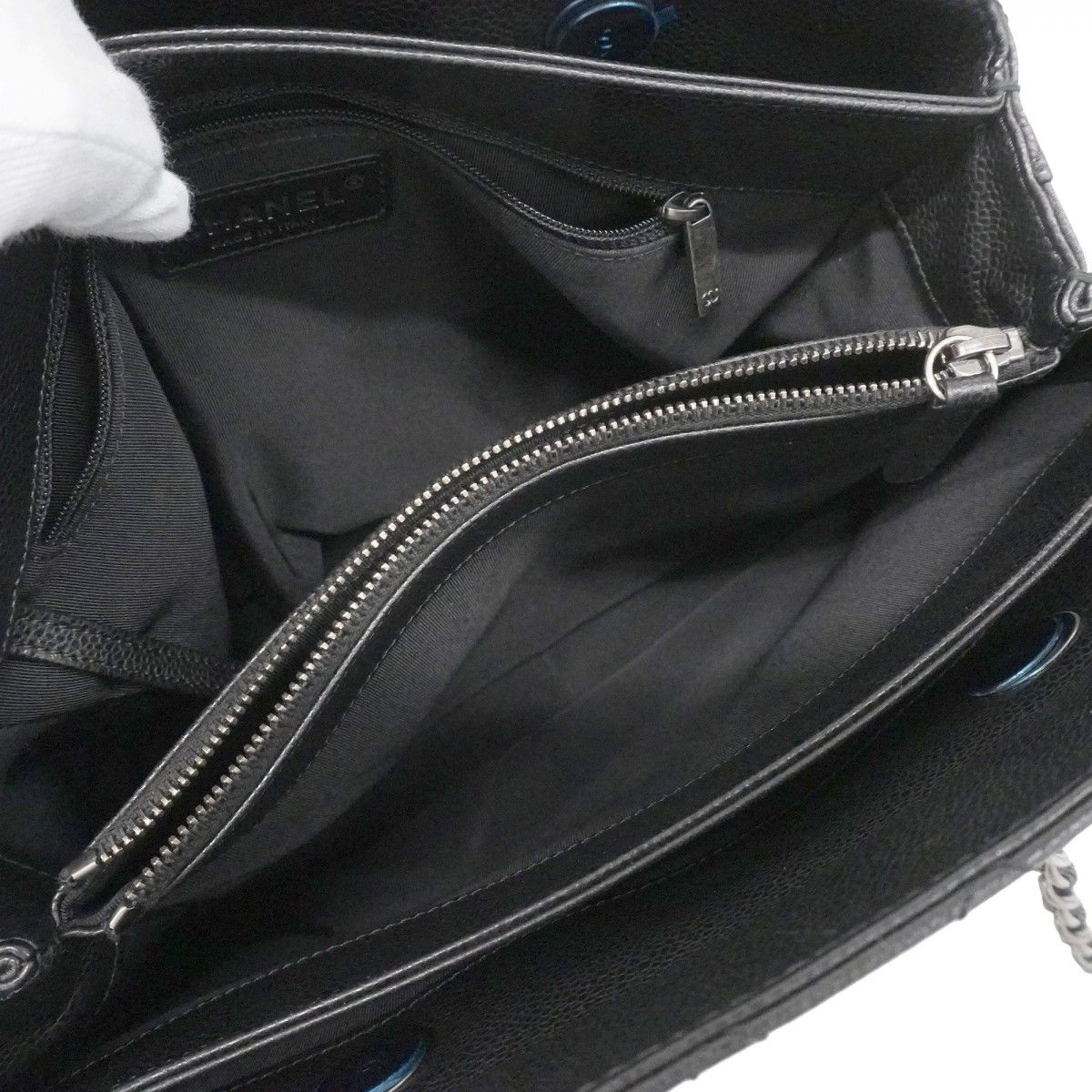 Chanel Chain Tote Quilted Caviar Leather Black Silver — view 4