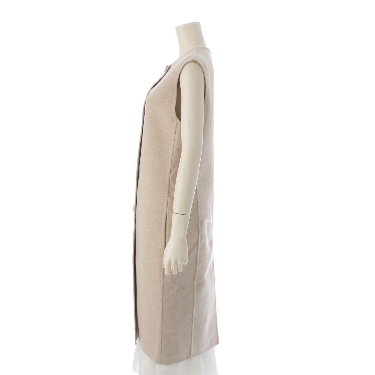 Hermes Cashmere Series Button Logo Long Gilet Coat Vest Beige 34 — view 3