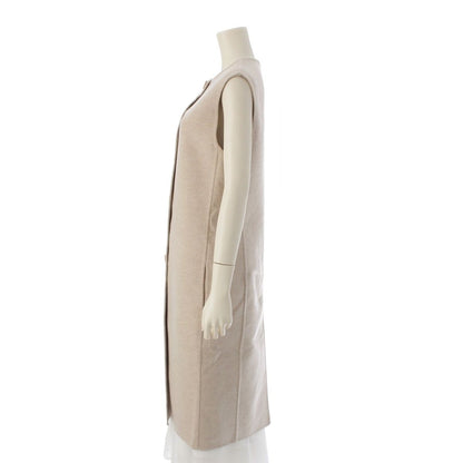 Hermes Cashmere Series Button Logo Long Gilet Coat Vest Beige 34 — view 3
