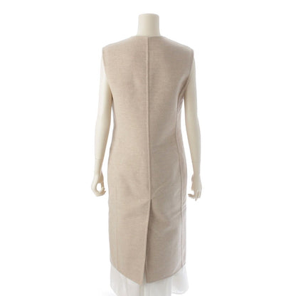 Hermes Cashmere Series Button Logo Long Gilet Coat Vest Beige 34 — view 4