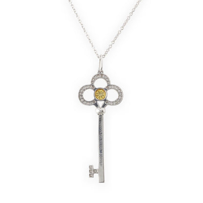 Tiffany & Co Crown Key Yellow Diamond Fancy Vivid Stone Side Necklace White Gold — view 2