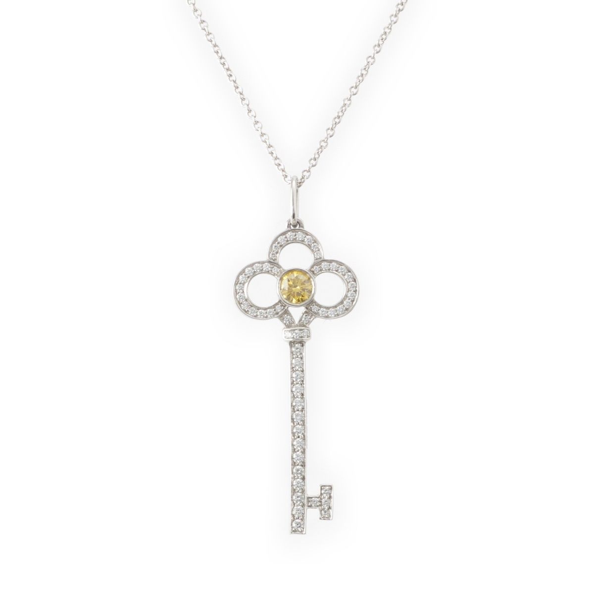 Tiffany & Co Crown Key Yellow Diamond Fancy Vivid Stone Side Necklace White Gold