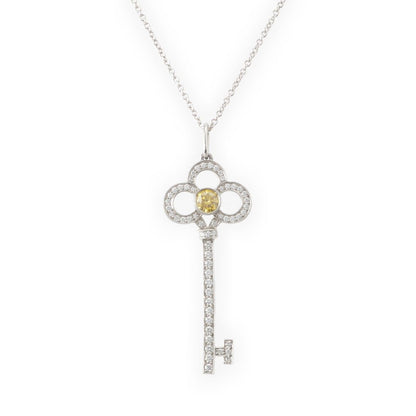 Tiffany & Co Crown Key Yellow Diamond Fancy Vivid Stone Side Necklace White Gold
